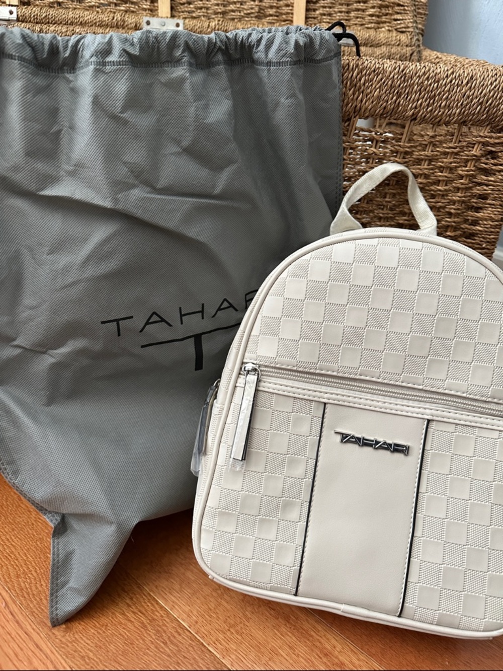 Tahari Cream Checker-Pattern Mini Backpack - Picture 4 of 4